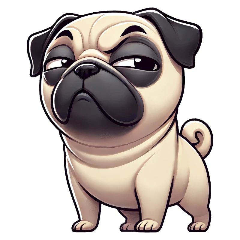 Skeptical Funny Pug Cartoon Dog