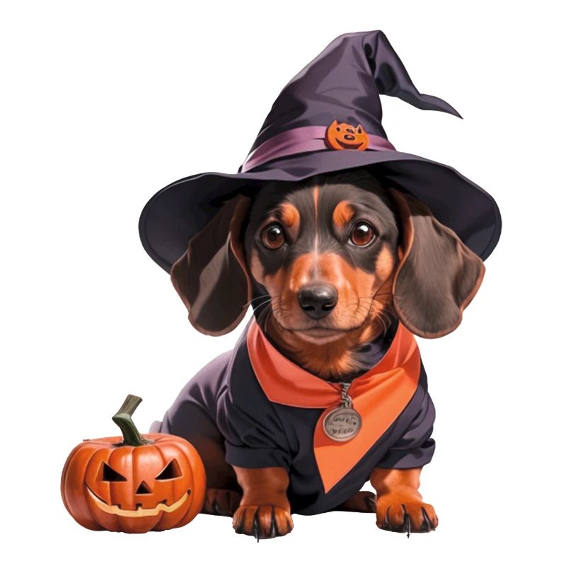 Dachshund Witch with Witch Hat Halloween Dachshund
