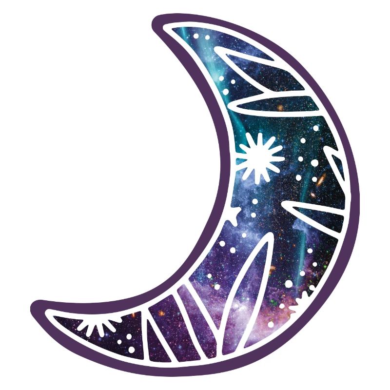 Cute Magical Half Moon Doodle with Galaxy Stars