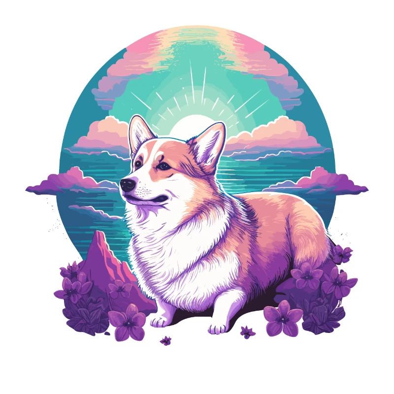 Corgi avec Illustration de fleurs