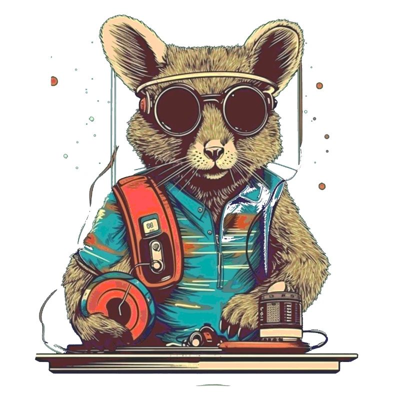 Cool DJ mouse with sunglasses and disc