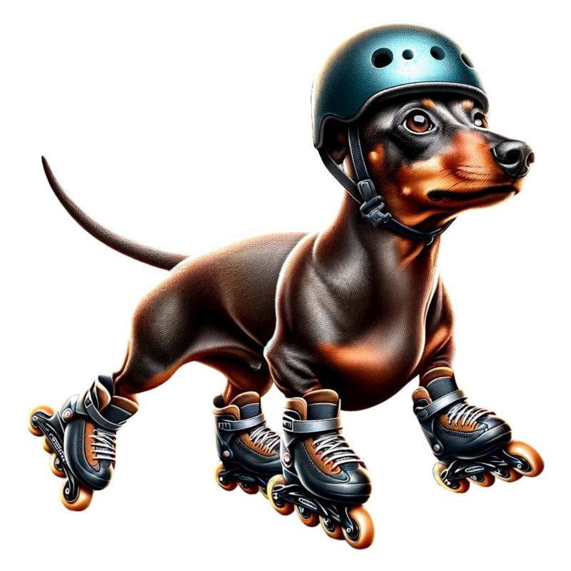 Chien de chasse teckel avec chiens Chien de patin à roues alignées