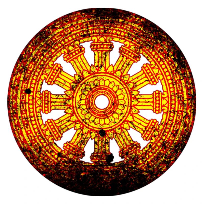 Dharmarad Chakra Buddhismus Gelb Rot