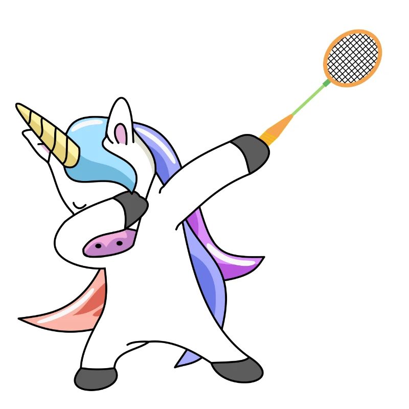 Unicorn dabbing badminton