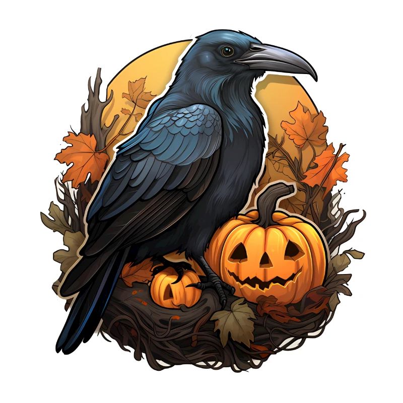 Krähe mit Kürbis Halloween 2