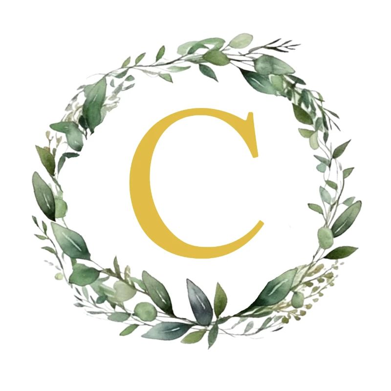 C monogramme, couronne d’Eucalyptus