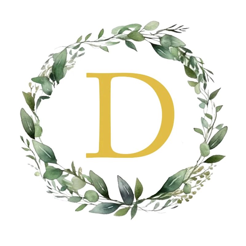 D monogramme, couronne d’Eucalyptus
