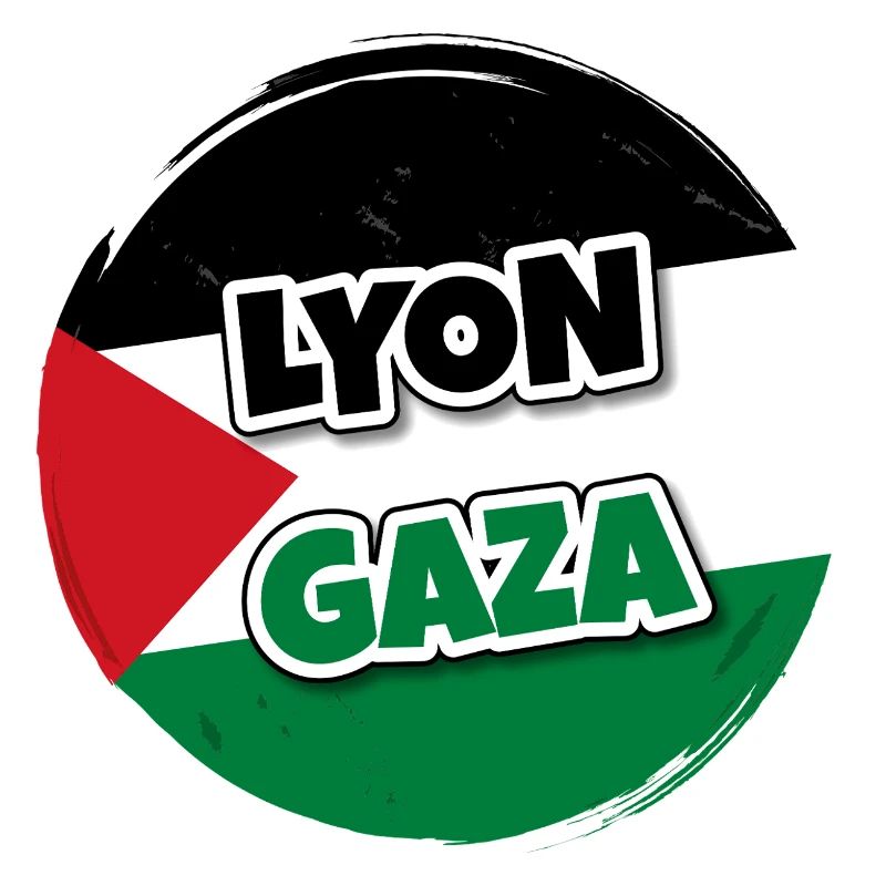 Drapeau de la Palestine rond avec texte LYON GAZA