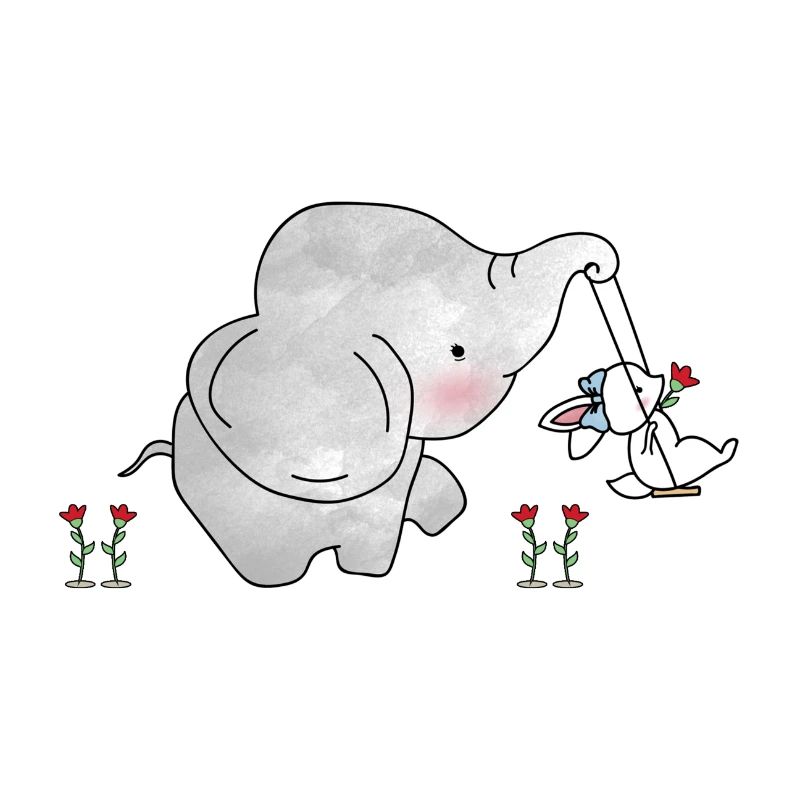 Doux éléphant Lapin Amitié Balançoire Fleur
