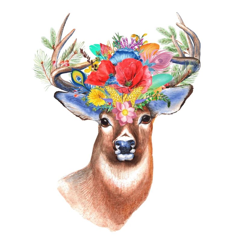 Hirsch mit Blumen