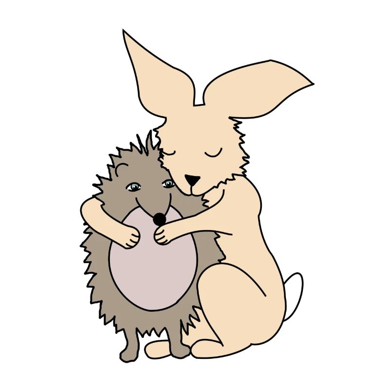Lapin et hérisson, câlin, amour
