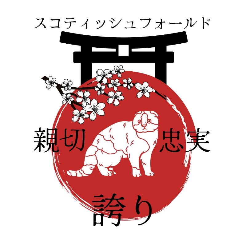 Scottish Folding Ear Cat Japan Kanji Style