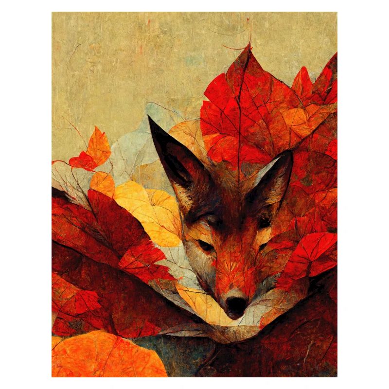 Renard caché dans la forêt de feuilles