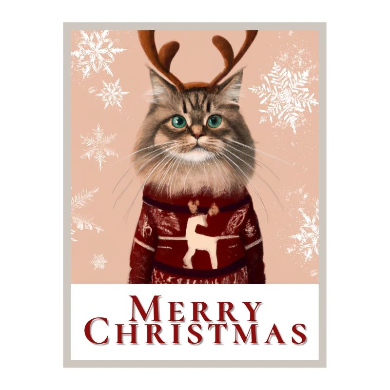 Süße sibirische Katze im Weihnachtspullover.