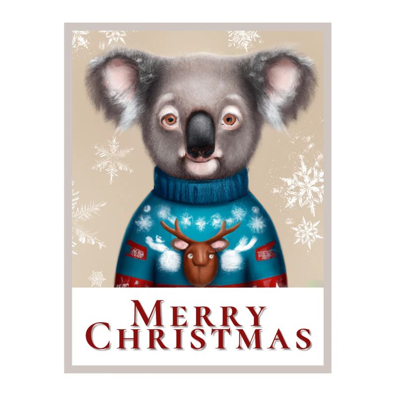 Porträt eines Koalabären im Weihnachtspullover.