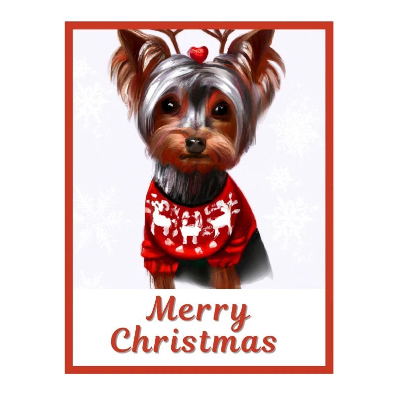 Yorkshire Terrier im festlichen roten Pullover.