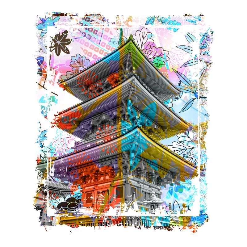 Japan Pagode Kirschblüten Collage Art 70