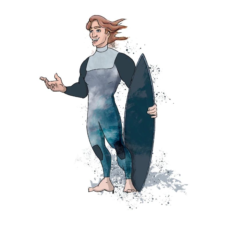 Grungy Surfer Illustration mit Surfbrett