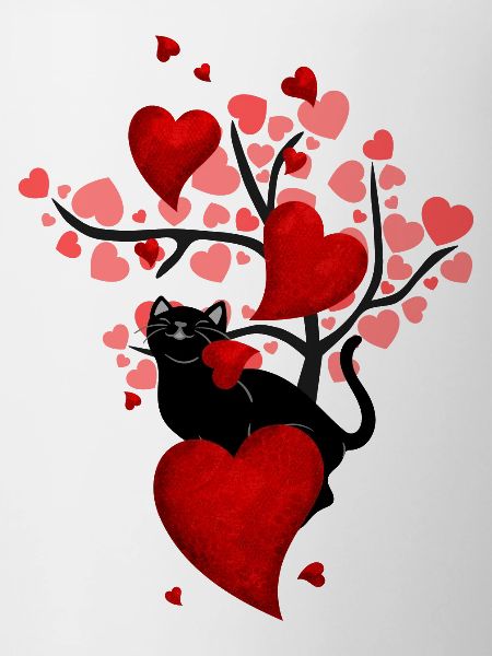 chat noir et coeurs