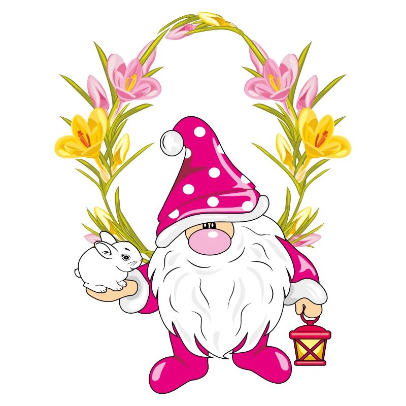 Funny gnome with a cute rabbit in floral frame