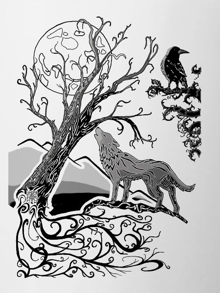 Wolf and raven