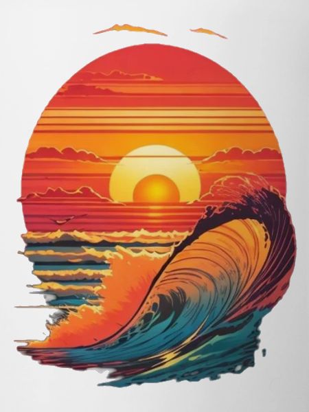 retro sunset and waves