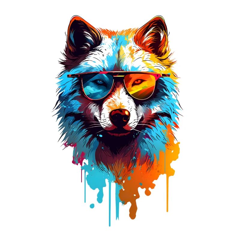 Bunter Wolf mit Sonnenbrille