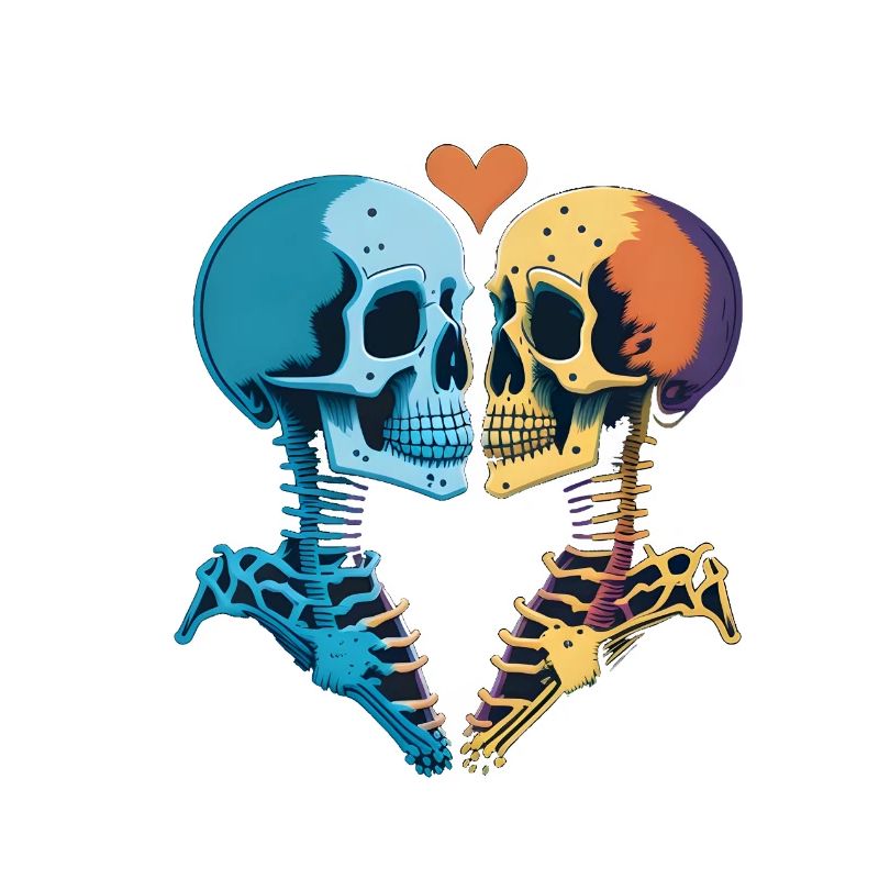 Kissing romantic skeletons