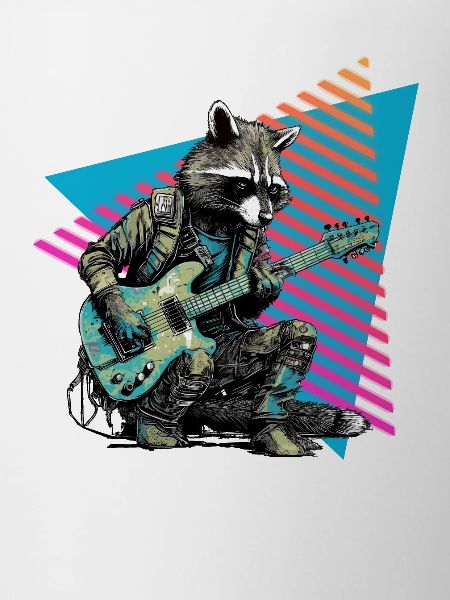 Raccoon with guitar 80s style