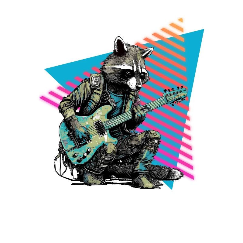Raccoon with guitar 80s style