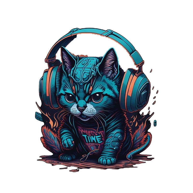 Groovy Beats: Chat coloré avec des écouteurs