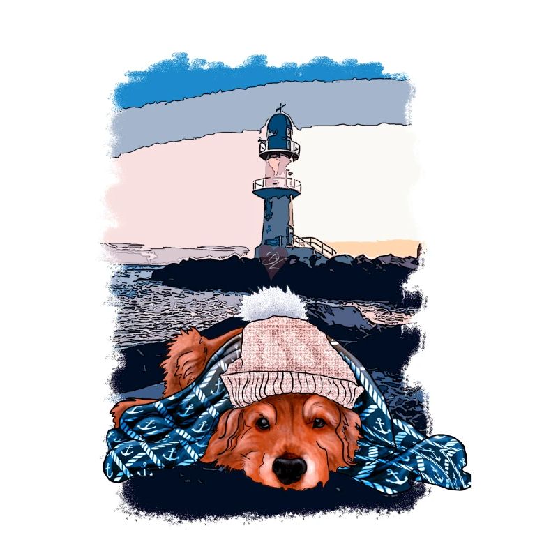 Hund am Leuchtturm Herbst
