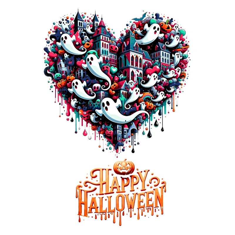 Pop Art Chibi Ghost Heart Halloween Tee