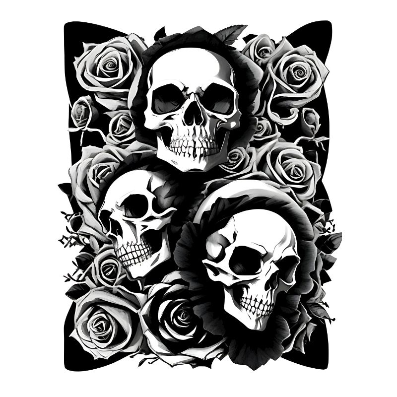 Skull with Roses Skull Horror Flowers
