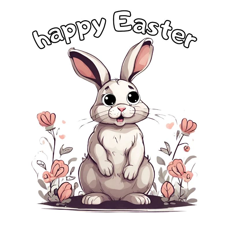 Joyeuses Pâques - petit lapin dans le champ de fleurs