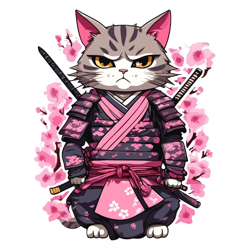 Chat samouraï & fleurs de cerisier #7