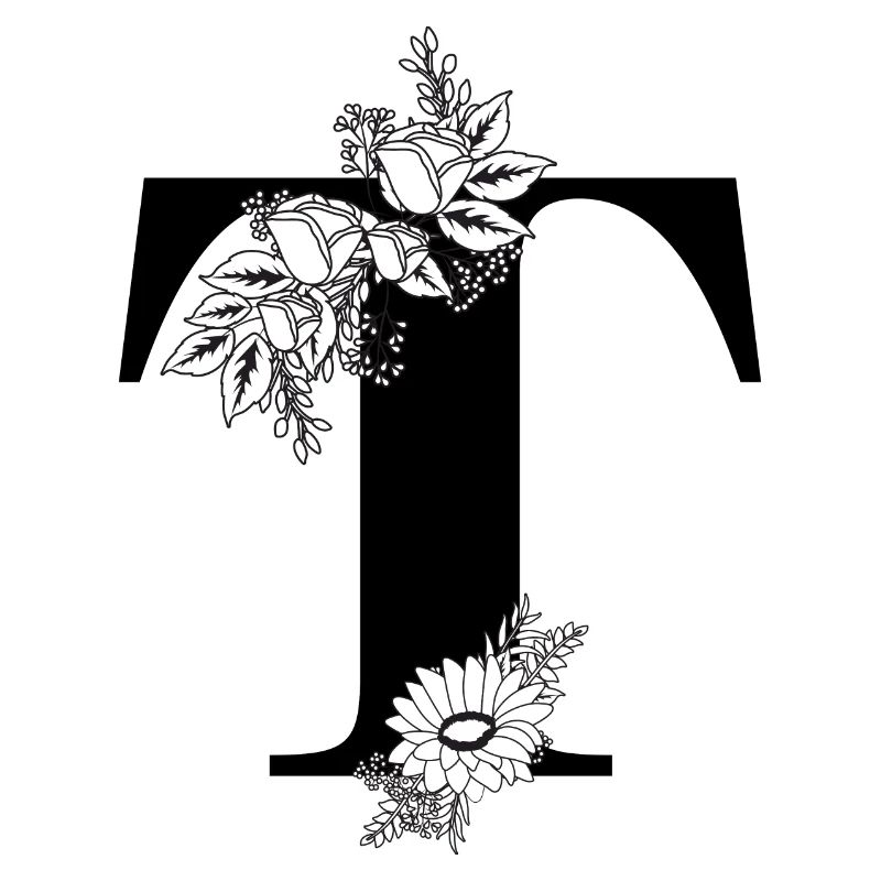 Blumenbuchstabe t schwarz-weiß