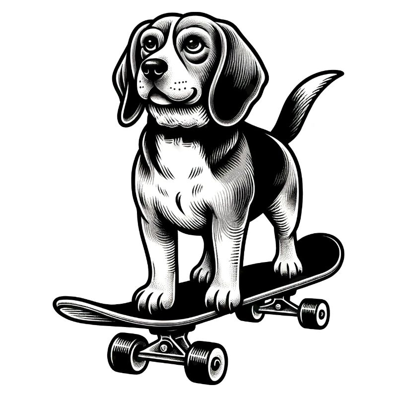 Beagle Chien Skateboard Noir Blanc Style De Tatouage