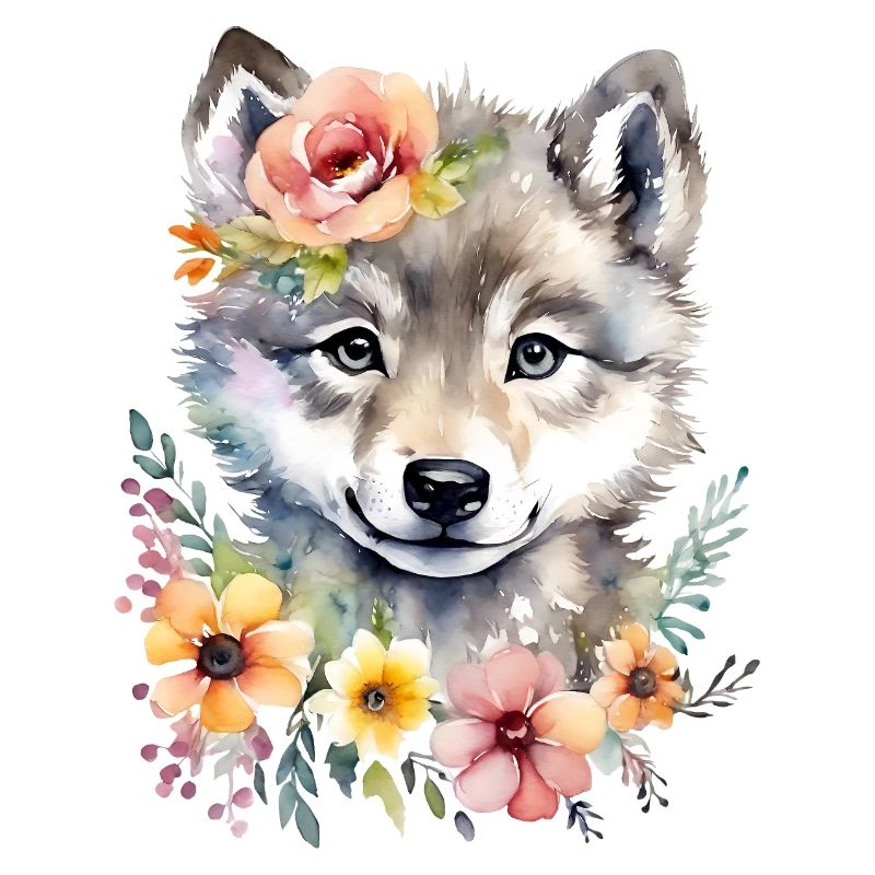 Loup mignon loup bébé mignon aquarelle
