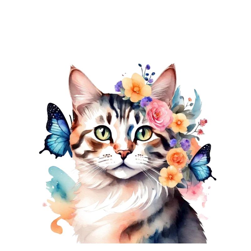 Aquarelle chat avec papillons