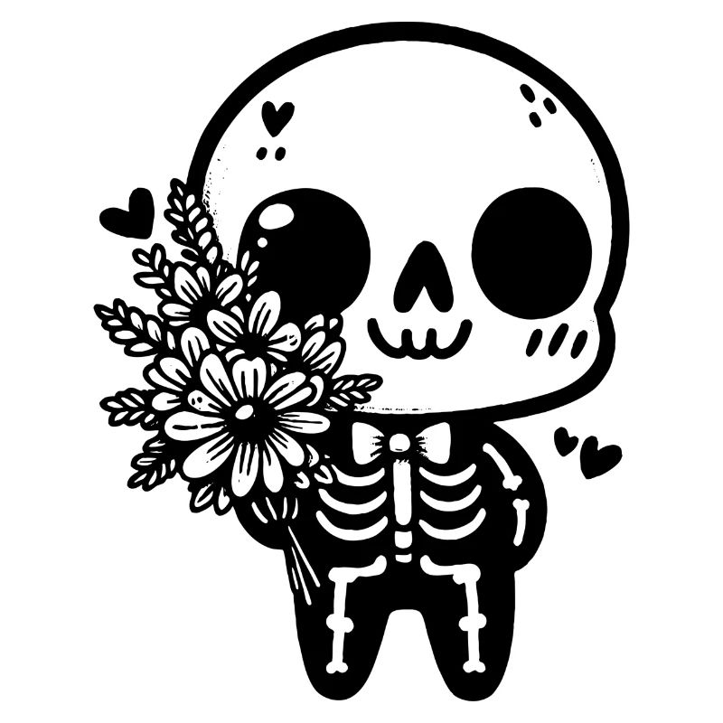 Skeleton and Flowers - Macabre Elegance