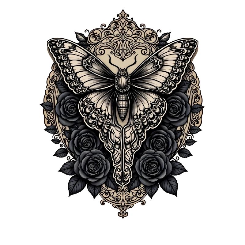Moth with black roses