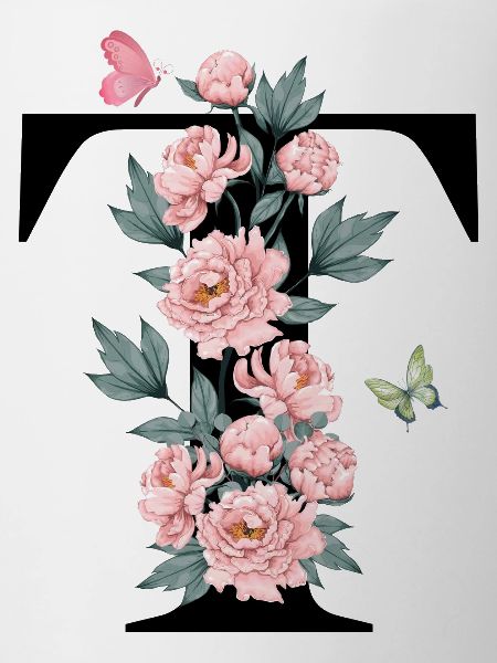 Lettre t fleurs rose