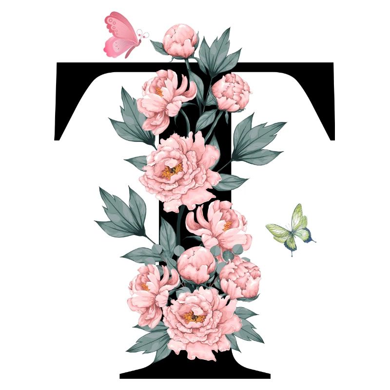 Lettre t fleurs rose