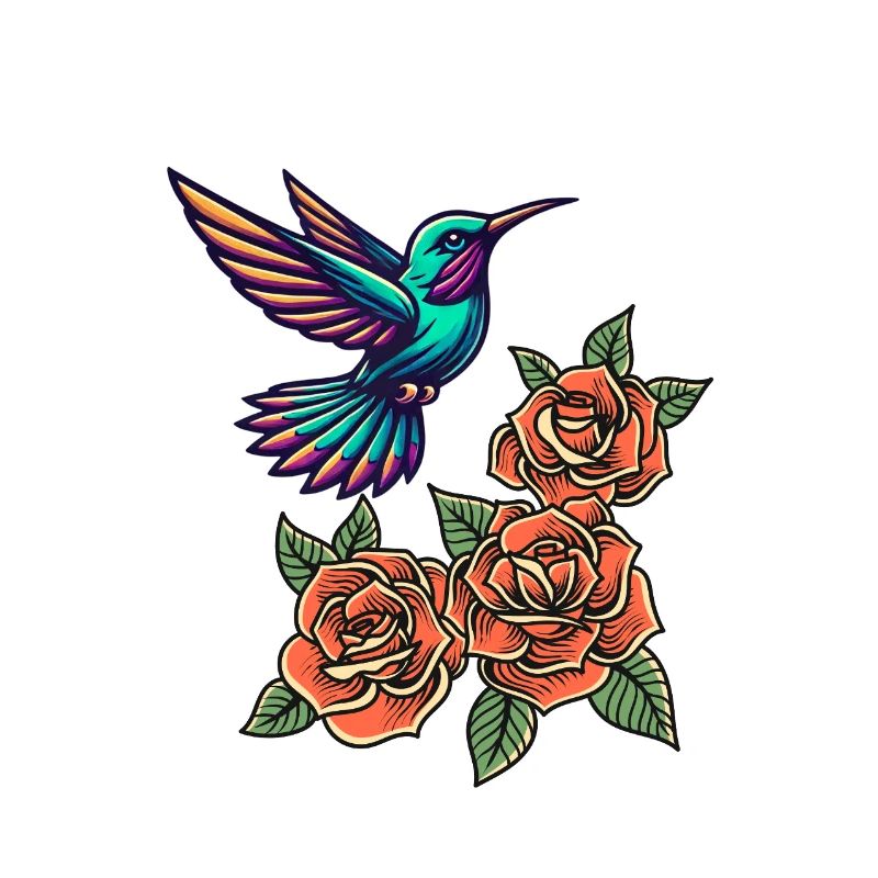 Colibri et roses