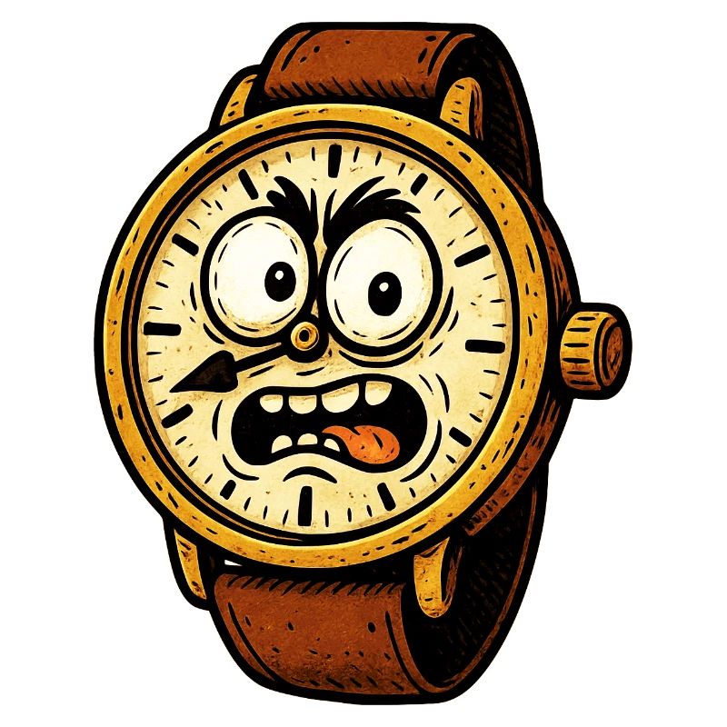 A comic wristwatch that looks sour