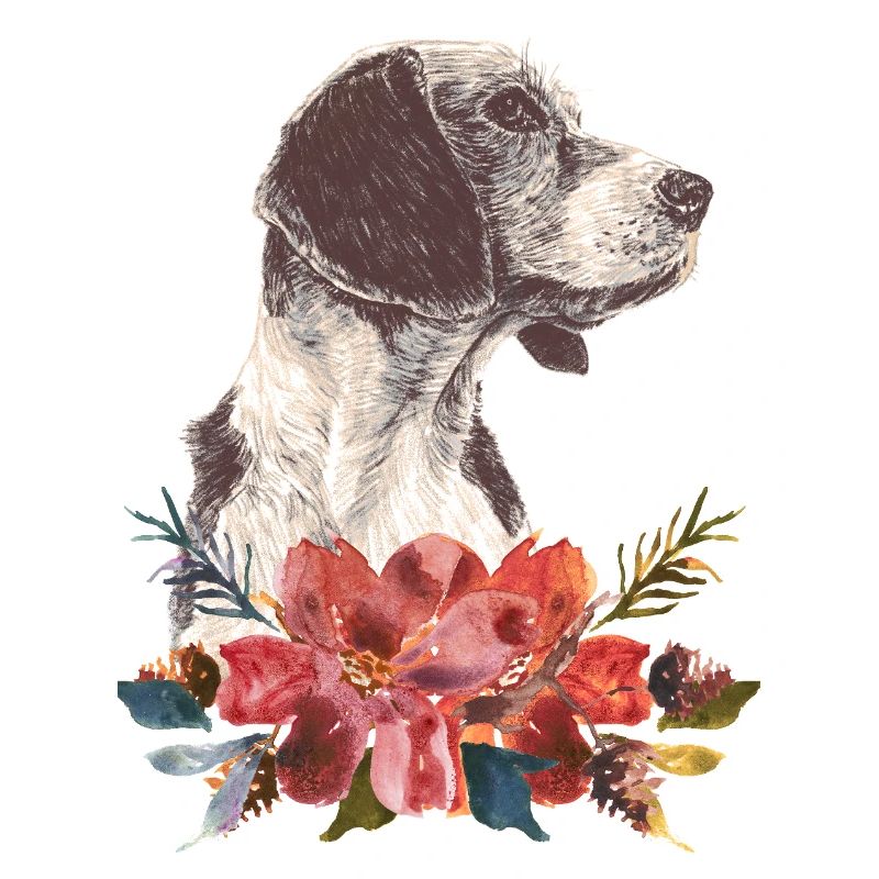 Chien et fleurs