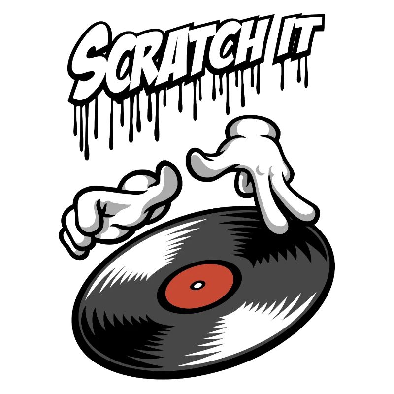 Mains de dessin animé et disque vinyle
