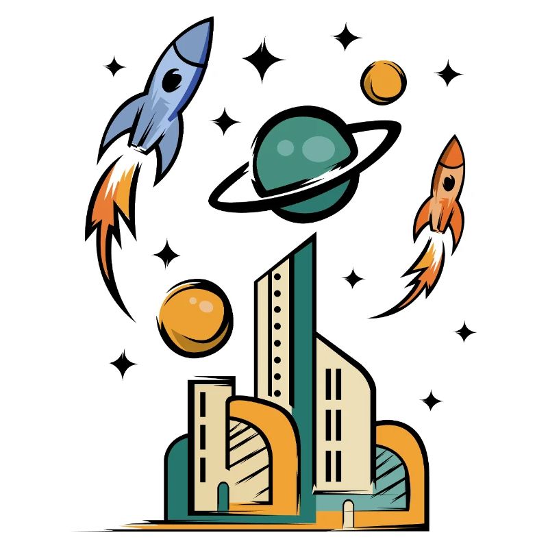 Futuristic city with rockets