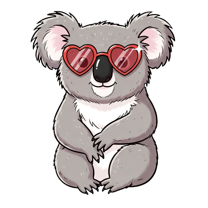 Cuddly koala with heart glasses